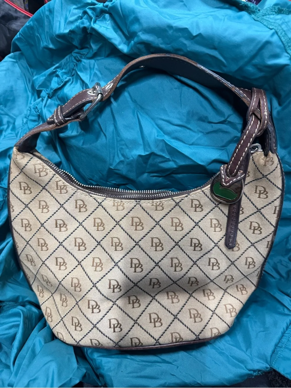 Dooney & Bourke Tan Monogram Hobo with Brown Leather Trim
